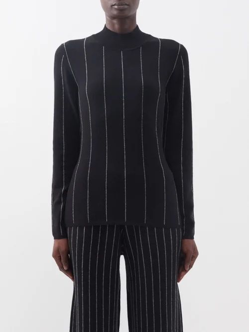 Pinstripe-intarsia Merino Sweater - Womens - Black Multi