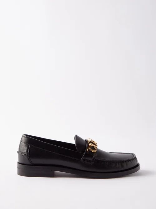 Logo-plaque Leather Loafers - Womens - Black