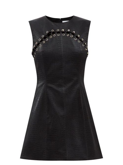 Laced Faux-leather Mini Dress - Womens - Black