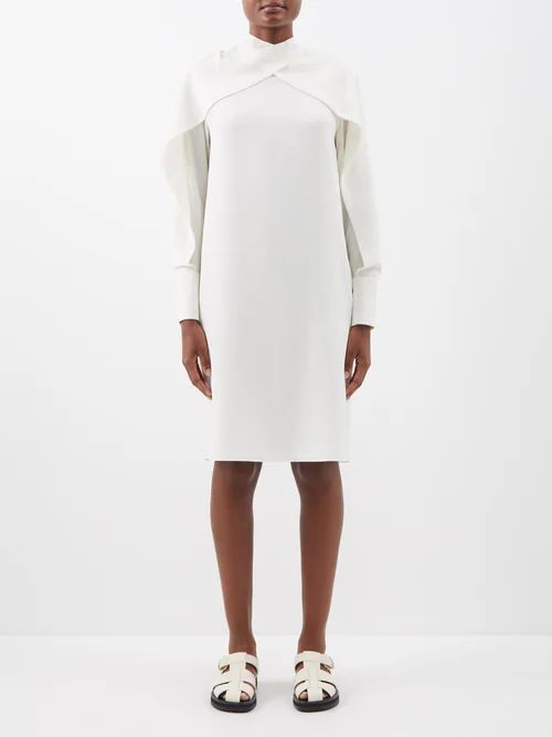 Alfreda Cape-sleeve Silk-crepe Shirt Dress - Womens - Ivory