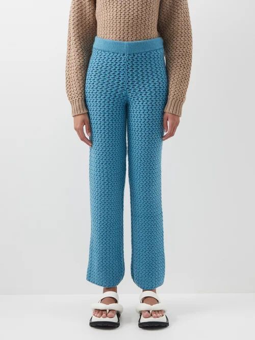 Rope Stitch Knitted Cashmere Trousers - Womens - Blue
