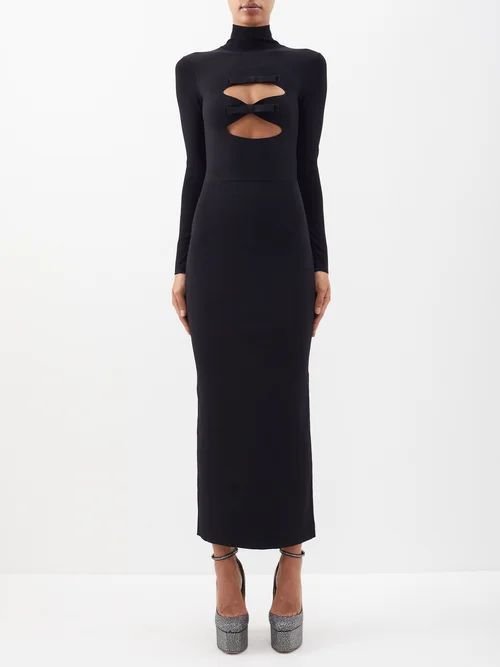 Cutout Bow-trim Jersey Dress - Womens - Black
