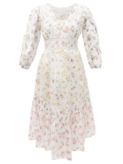 Garrison Lace And Floral-print Cotton-voile Dress - Womens - White Multi