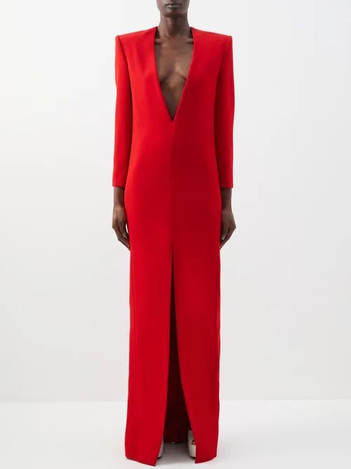 Plunge-neck Grain De Poudre Gown - Womens - Red