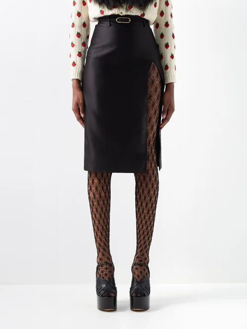 High-slit Duchesse Silk-satin Skirt - Womens - Black