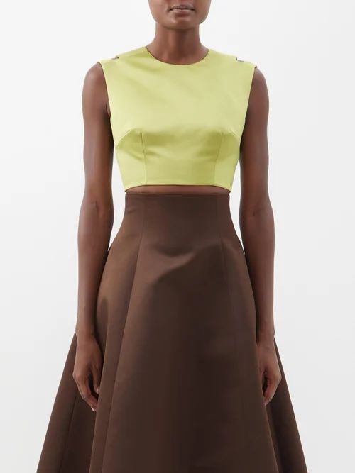 Cutout Back Satin Cropped Top - Womens - Chartreuse