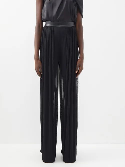 Palmer//harding - Tension Leather-trimmed Mesh Trousers - Womens - Black