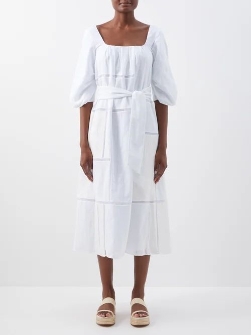 Daphine Patchwork Cotton-gauze Midi Dress - Womens - White