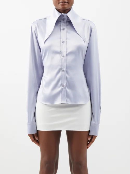 Ione Spearpoint-collar Satin Shirt - Womens - Lilac