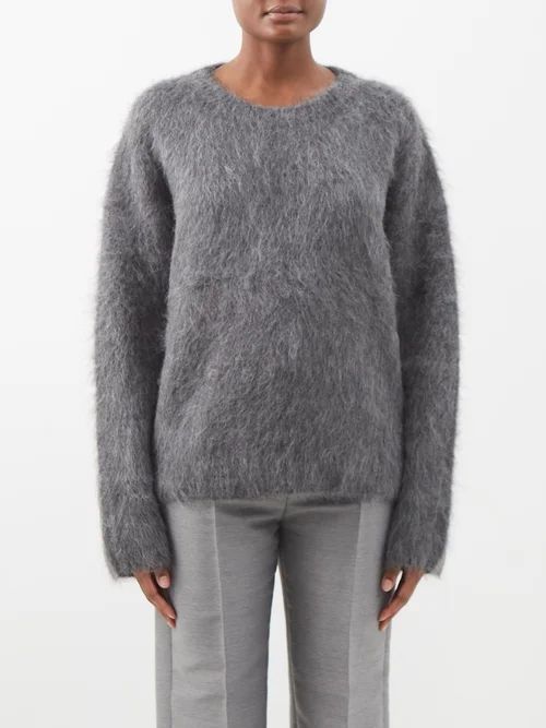 Boxy Alpaca-blend Sweater - Womens - Dark Grey