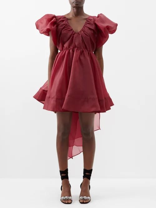 Gretta Bow-trimmed Organza Mini Dress - Womens - Burgundy