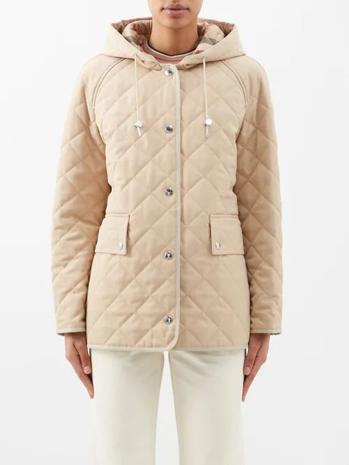 Diamond-quilted Hooded Jacket - Womens - Beige