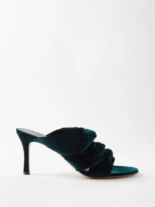 Knotted-strap Velvet Mules - Womens - Turquoise