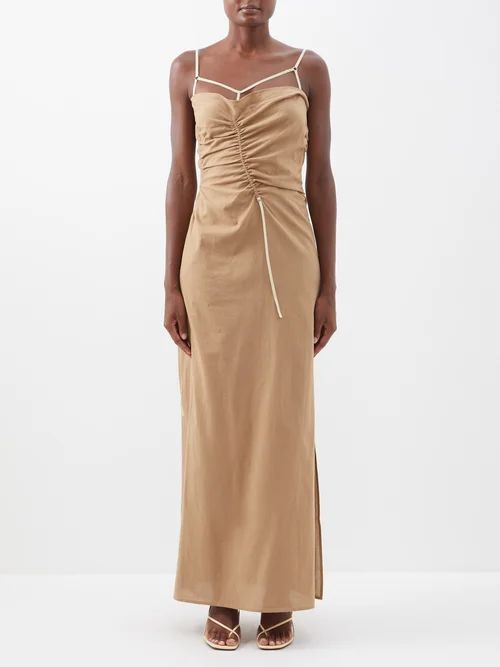 Gaua Strap-embellished Cotton Maxi Dress - Womens - Beige