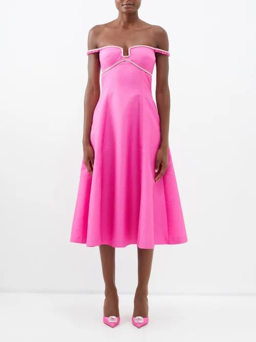Crystal-trimmed A-line Jacquard Midi Dress - Womens - Pink