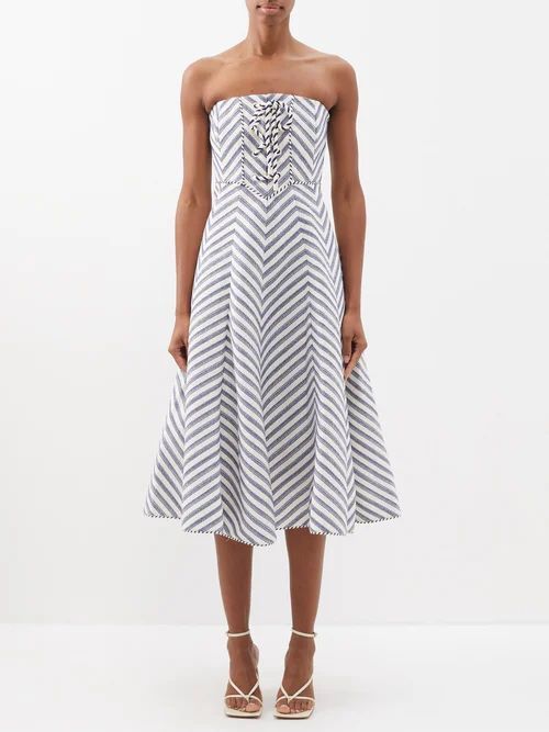 High Tide Laced-bodice Cotton-blend Midi Dress - Womens - Navy Stripe
