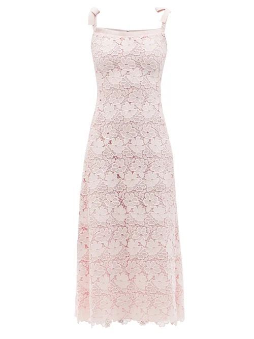 Tie-shoulder Macramé-lace Midi Dress - Womens - Light Pink