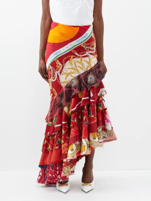 Flamenco Ruffled Silk-blend Skirt - Womens - Red Multi