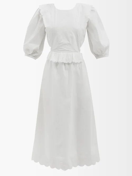 Heidi Heart-embroidered Cotton Midi Dress - Womens - White
