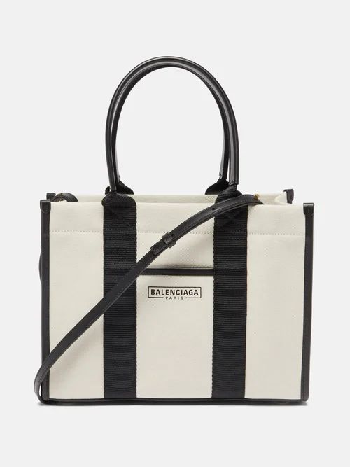 Neo Navy S Leather-trimmed Canvas Tote Bag - Womens - Black Cream