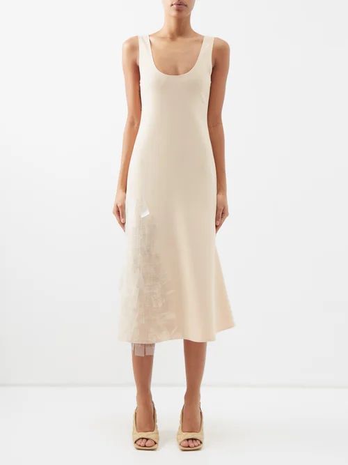 Paillette-embellished Crepe Midi Dress - Womens - Beige