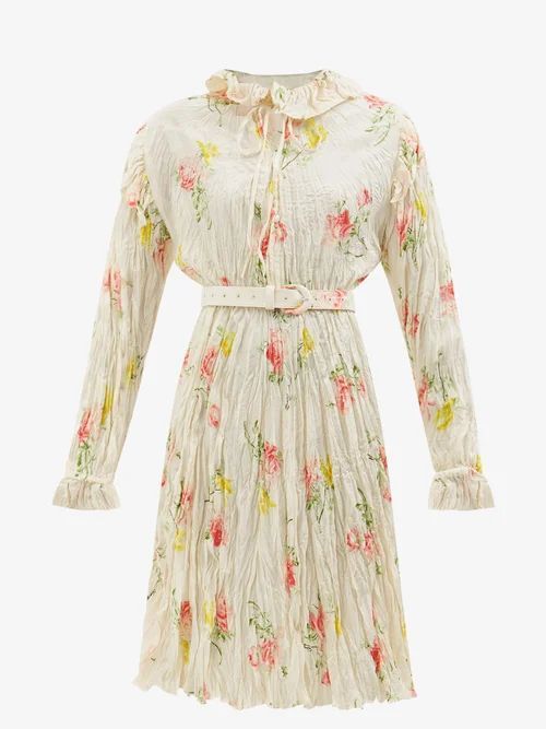Floral-print Crinkled-silk Midi Dress - Womens - Multi
