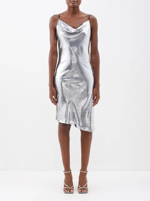 Alena Asymmetric Lamé Dress - Womens - Silver