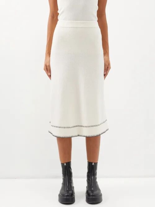 Adele Blanket-stitched Cashmere Midi Skirt - Womens - Cream