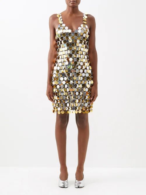 Chainmail Sleeveless Mini Dress - Womens - Silver Gold