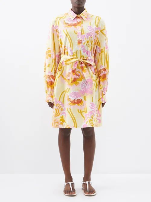 Odessa Floral-print Cotton-poplin Shirt Dress - Womens - Yellow Print
