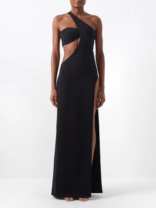 Asymmetric Cutout Crepe Maxi Dress - Womens - Black