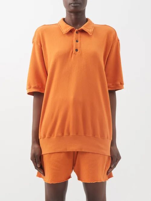 Brushed-back Cotton Jersey Polo Top - Womens - Orange