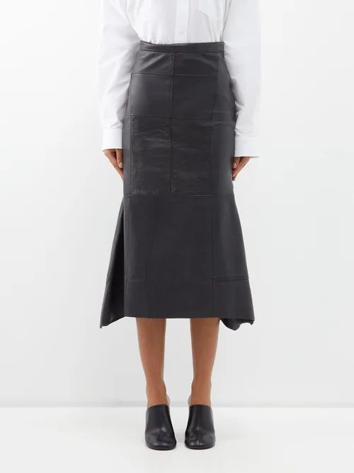 High-rise Upcycled-leather Midi Skirt - Womens - Black