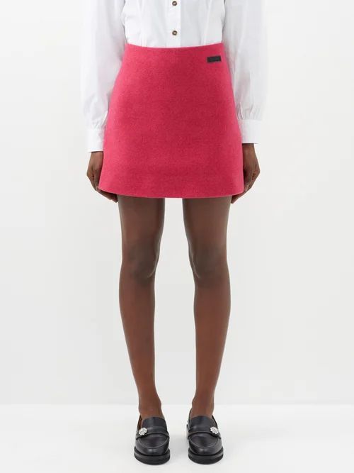 Logo Recycled Wool-blend Mini Skirt - Womens - Bright Pink