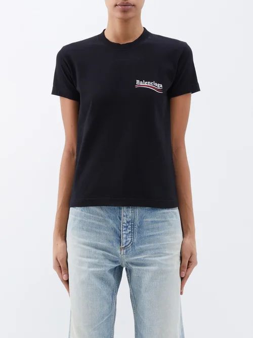 Logo-embroidered Cotton-jersey T-shirt - Womens - Black