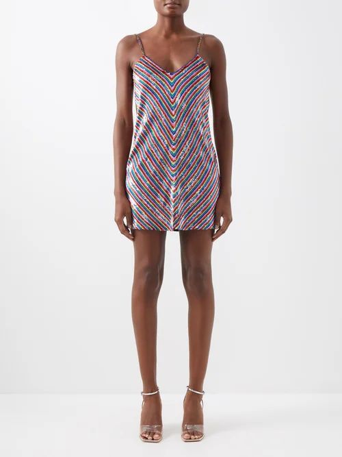 Chevron-stripe Sequinned-georgette Mini Dress - Womens - Multi