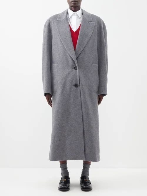 Oversized Brushed Wool-blend Coat - Womens - Grey