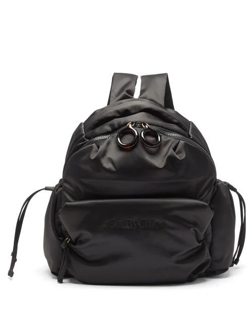 Tilly Logo-embroidered Satin Backpack - Womens - Black