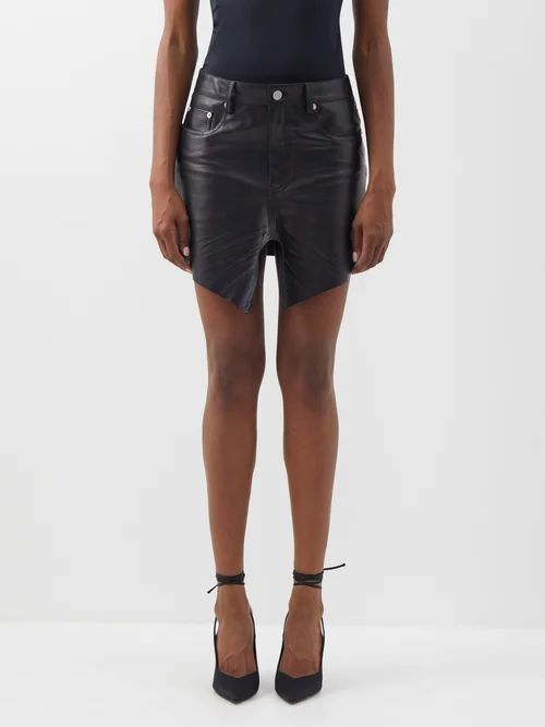 Cutout-hem Leather Mini Skirt - Womens - Black
