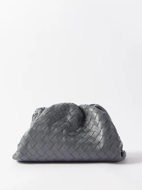 Pouch Teen Intrecciato-leather Clutch Bag - Womens - Dark Grey