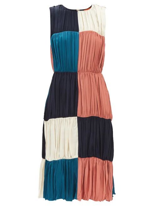 Patchwork Ruched-crepe Midi Dress - Womens - Multi