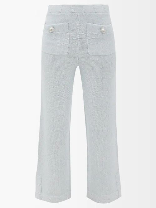 Cabled Flared-leg Trousers - Womens - Light Blue