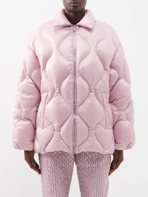 Diamond-quilted Satin Coat - Womens - Pink