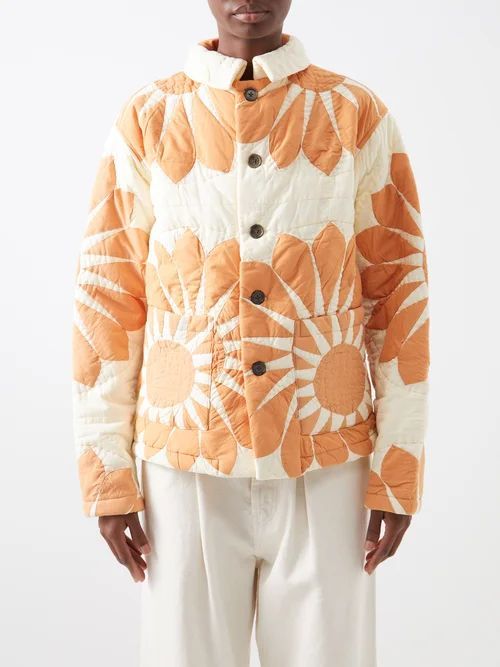 Daisy Quilted Cotton Jacket - Womens - Orange Multi