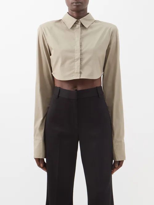 Uma Cotton Cropped Shirt - Womens - Khaki