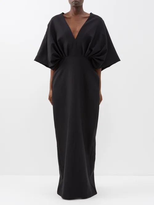 Abinhav V-neck Gathered Wool-blend Dress - Womens - Black