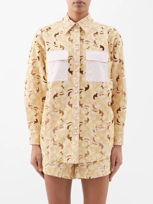 Anthea Broderie-anglaise Cotton Shirt - Womens - Blush
