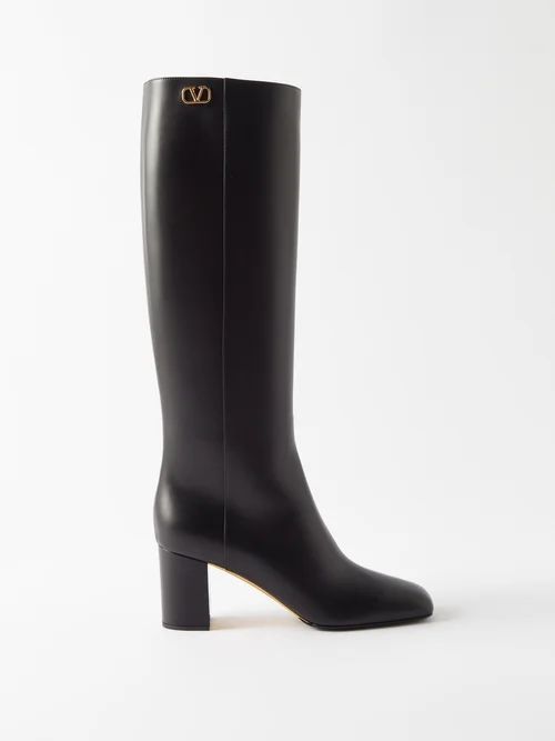 Golden Walk V-logo Leather Knee-high Boots - Womens - Black