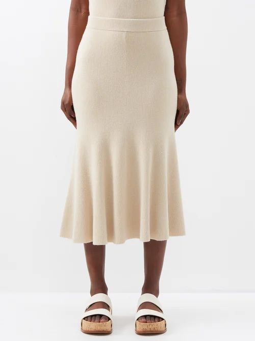 Luxe High-rise Midi Skirt - Womens - Beige