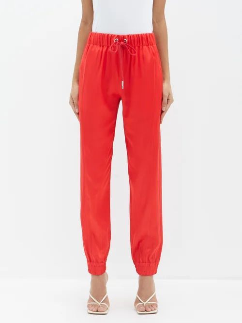 Valentina Drawstring-waist Silk-blend Trousers - Womens - Red